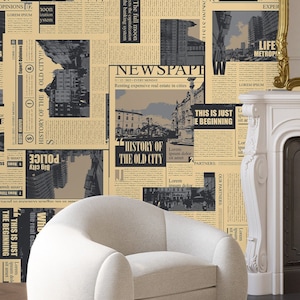 Wallpaper with collage of newspaper, magazine, retro style [Peel and Stick (self adhesive) or Non-Pasted Vinyl Papers]