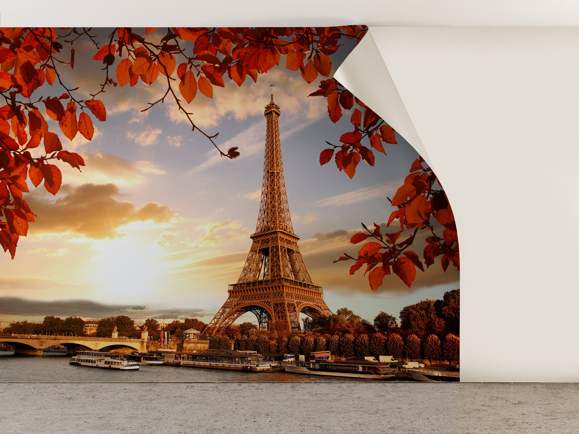 Papel autoadhesivo de papel pintado con diseño de torre Eiffel bajo la  dramática puesta de sol de París, removible y adhesivo, papel pintado