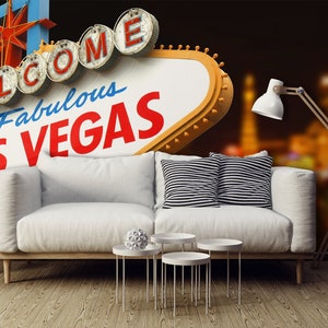 Fabuloso papel pintado con el cartel de Las Vegas, Nevada | pelar y pegar, autoadhesivo, mural de pared, papel pintado removible, decoración de pared