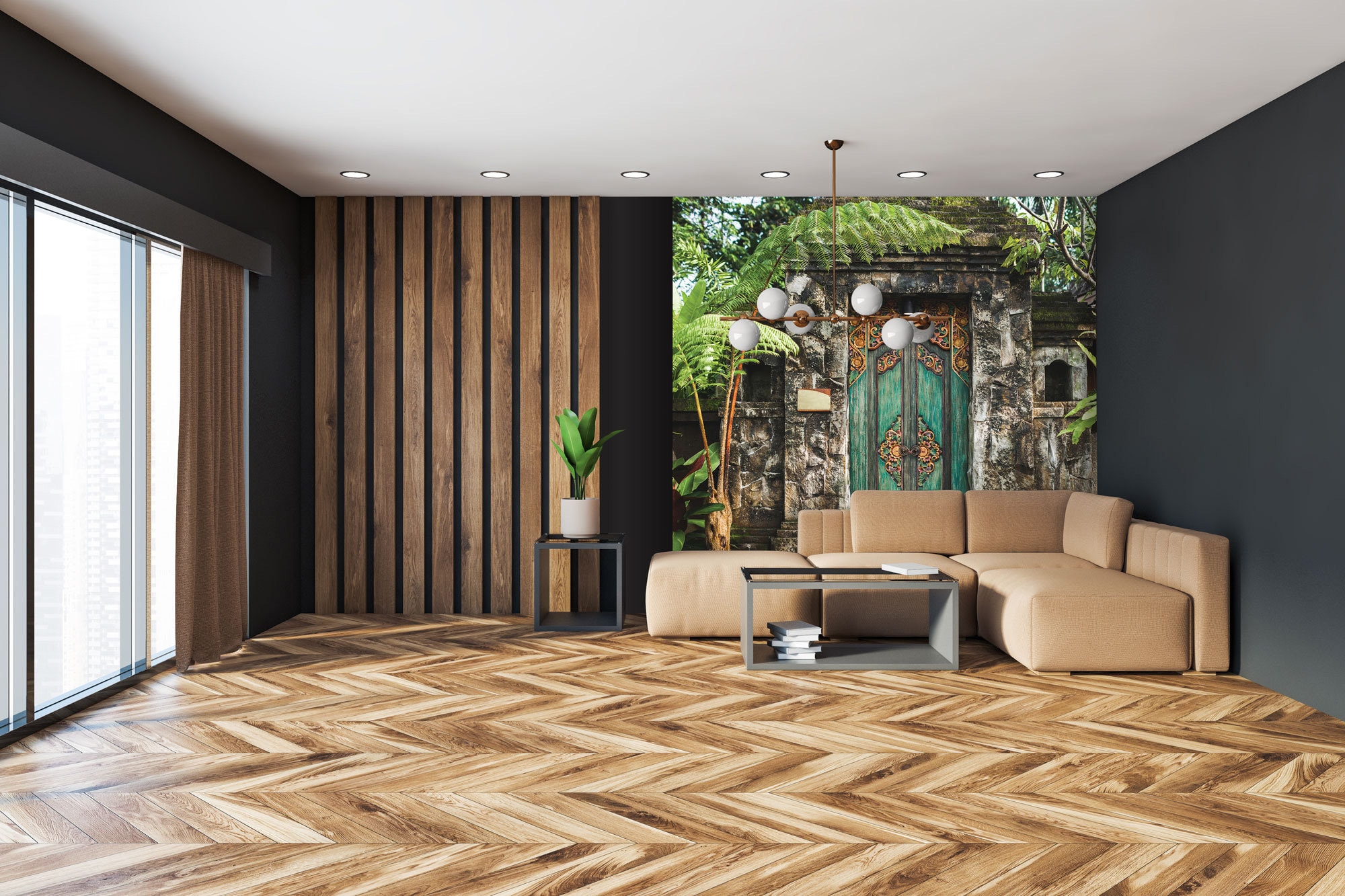 Traditional Balinese Wooden Door, Bali Style Wallpaper Peel & Stick