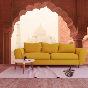 Taj Mahal traditional architecture view at sunrise wallpaper | peel and stick, self adhesive, wall mural, removable wallpaper, wall decor