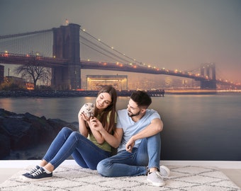 Brooklyn bridge wallpaper, Manhattan, New York City | peel and stick, self adhesive, wall mural, removable wallpaper, wall decor