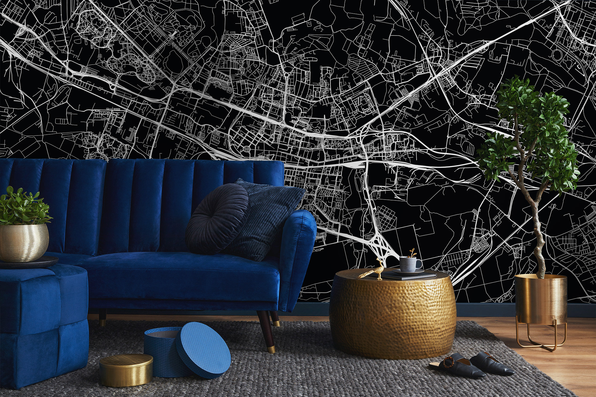 Abstract Black & White City Map Wallpaper, City Plan Bird’s Eye View