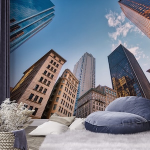 Boston city skyline wallpaper | peel and stick, self adhesive, wall mural, removable wallpaper, wall decor