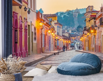 Beautiful colorful streets wallpaper, Mexico | peel and stick, self adhesive, wall mural, removable wallpaper, wall decor