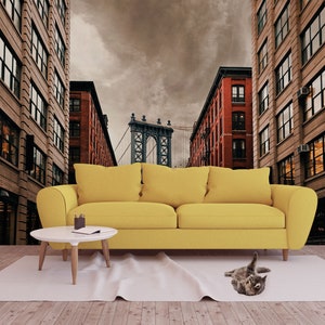Manhattan-Brücke, New Yorker Stadtstraße, 3D-Effekt-Hintergrundbild | Abziehen und Aufkleben, selbstklebend, Wandbild, abnehmbare Tapete, Wanddekoration