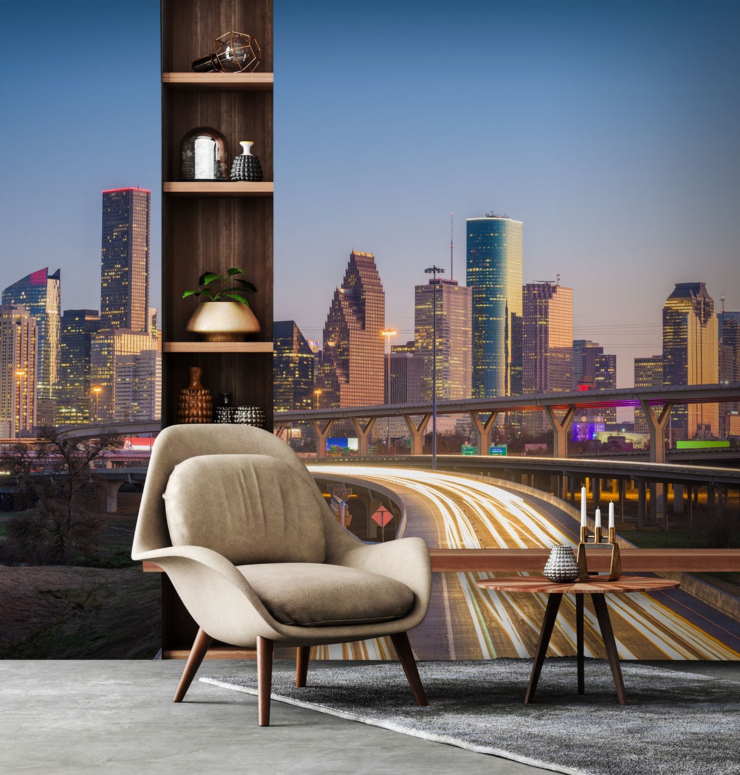 Houston Wallpaper Texas USA Skyline and Highway Peel and - Etsy