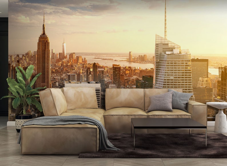 New York Skyline Sunset Wallpaper Peel and Stick, Self Adhesive, Wall
