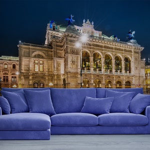Wallpaper with Vienna State Opera at night, Vienna, Austria | peel and stick, self adhesive, wall mural, removable wallpaper, wall decor