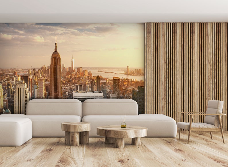 New York Skyline Sunset Wallpaper Peel and Stick, Self Adhesive, Wall