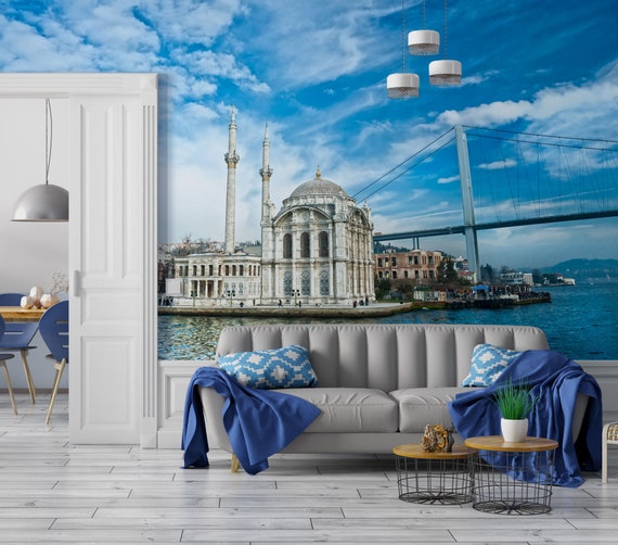Blue Wall Decor Bosphorus Bridge Istanbul Wallpaper Turkey - Etsy Blue Wall Decor Bosphorus Bridge Istanbul Wallpaper Turkey - Etsy