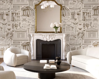 City wallpaper with Ancient Greece symbols | peel and stick, self adhesive, wall mural, temporary wallpaper, removable wallpaper