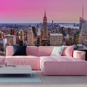 Rosafarbene Sonnenuntergangstapete in Manhattan, New York City, USA [Abziehen und Aufkleben (selbstklebend) oder nicht geklebtes Vinylpapier]
