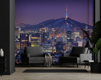 Seoul skyline wallpaper | peel and stick, self adhesive, wall mural, removable wallpaper, wall decor
