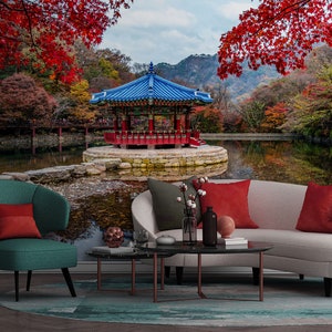 Naejangsan mountain in fall, 3D effect wallpaper, South Korea | peel and stick, self adhesive, wall mural, removable wallpaper, wall decor