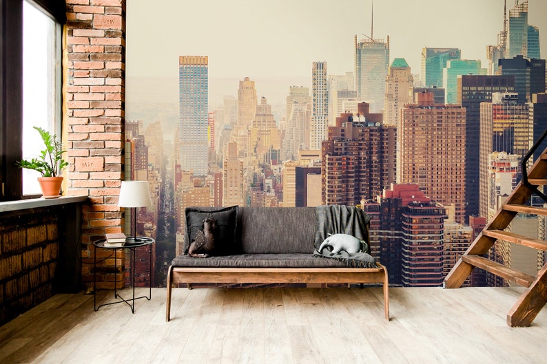 New York City Skyline Wallpaper Peel and Stick Self Etsy