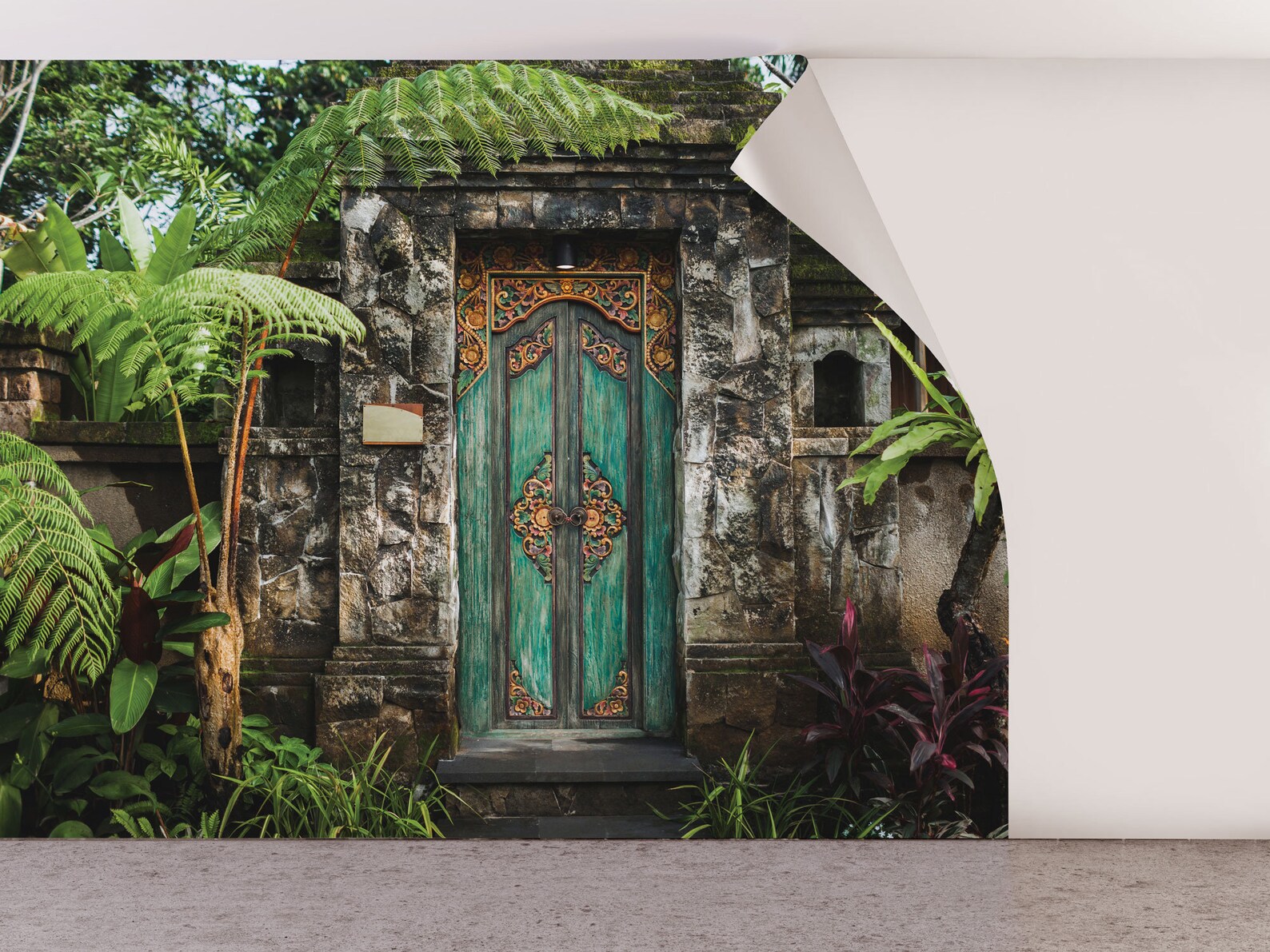 Traditional Balinese Wooden Door, Bali Style Wallpaper Peel & Stick