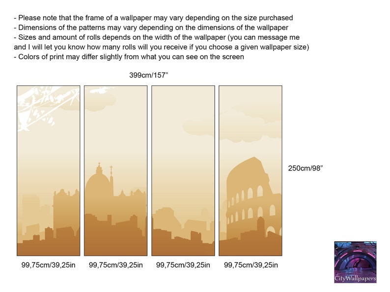 Roma Skyline Wallpaper, Vintage Wall Mural [peel and Stick (self ...