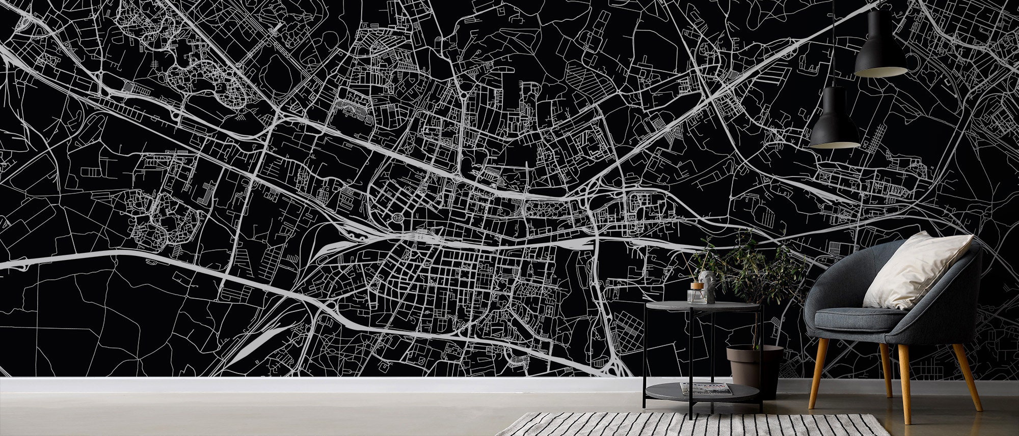 Abstract Black & White City Map Wallpaper, City Plan Bird’s Eye View