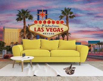 Las Vegas wallpaper, Welcome Sign | peel and stick, self adhesive, wall mural, removable wallpaper, wall decor