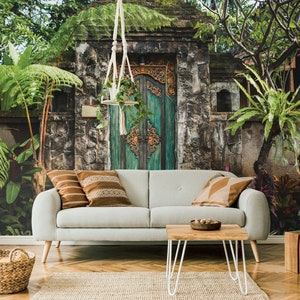 Traditional balinese wooden door wallpaper, Bali style wallpaper | peel & stick, self adhesive, wall mural, removable wallpaper, wall decor