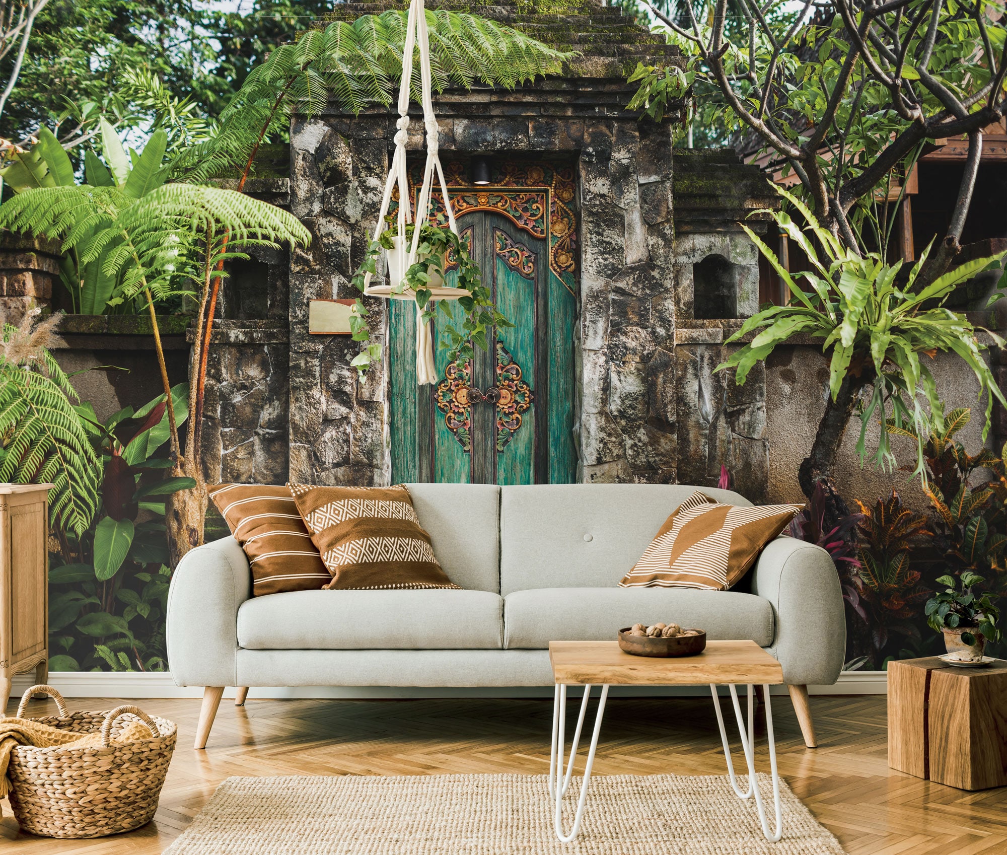 Traditional Balinese Wooden Door, Bali Style Wallpaper Peel & Stick