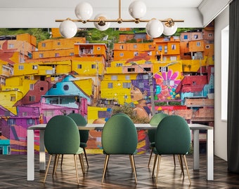 Colombia South Bogota colorful wallpaper, Los Puentes | peel and stick, self adhesive, wall mural, removable wallpaper, wall decor