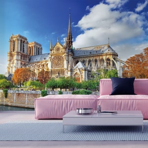 Notre Dame Cathedral wallpaper, Paris, France | peel and stick, self adhesive, wall mural, removable wallpaper, wall decor