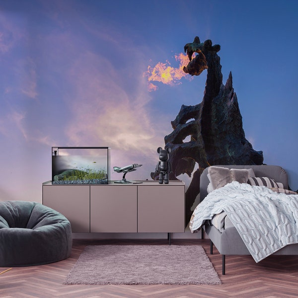 Wallpaper with Wawel Dragon in Krakow, Poland | peel and stick, self adhesive, wall mural, removable wallpaper, wall decor