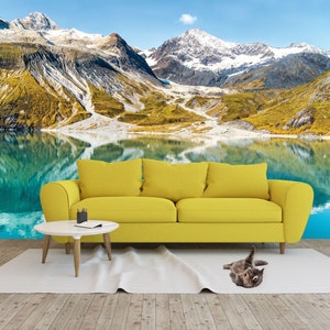 Mountain landscape wallpaper, Glacier Bay National Park, Alaska | peel and stick, self adhesive, wall mural, removable wallpaper, wall decor
