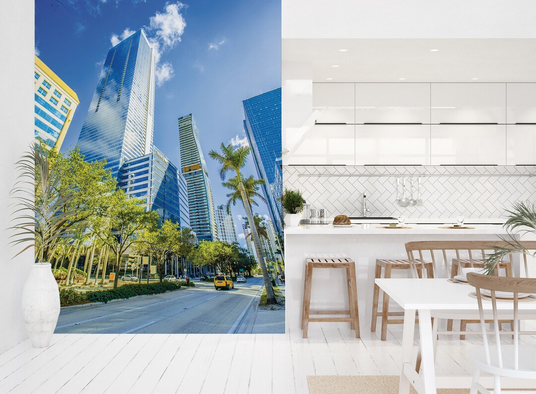 Miami Downtown Brickell Wallpaper Peel and Stick Self Etsy