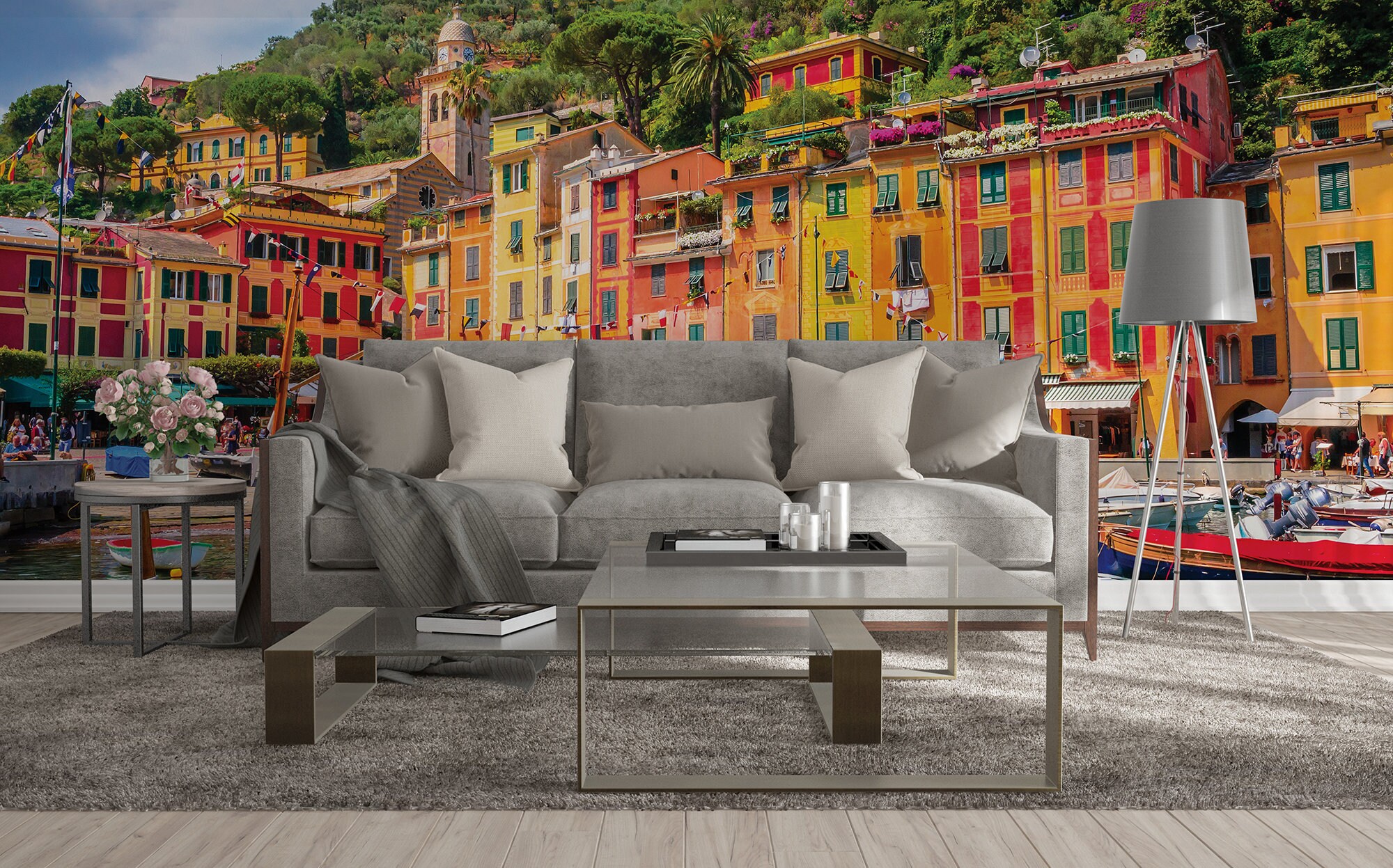 Portofino Bay Wallpaper Colorful Buildings of Italy Peel - Etsy