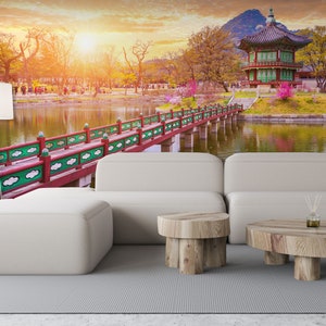 Gyeongbokgung palace in spring wallpaper, South Korea | peel and stick, self adhesive, wall mural, removable wallpaper, wall decor