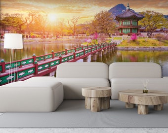 Gyeongbokgung palace in spring wallpaper, South Korea | peel and stick, self adhesive, wall mural, removable wallpaper, wall decor