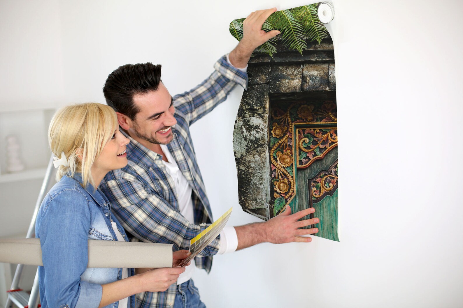 Traditional Balinese Wooden Door, Bali Style Wallpaper Peel & Stick