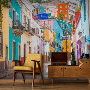 Mexico wallpaper, Colorful alleys and streets, Guanajuato city | peel and stick, self adhesive, wall mural, removable wallpaper, wall decor