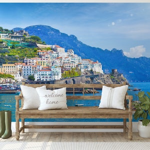Wallpaper with panoramic view of Amalfi, coast, Italy | peel and stick, self adhesive, wall mural, removable wallpaper, wall decor