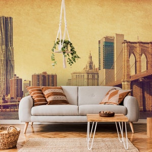 Brooklyn-Brücke-Wandbild, New York City, abnehmbare Tapete, abziehen und aufkleben, Manhattan, selbstklebende Retro-Fotografie, Wandkunst-Dekor