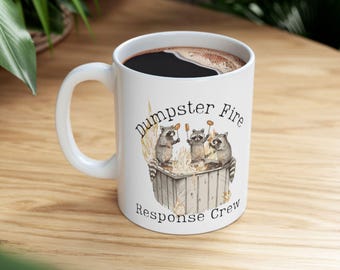 Funny raccoon Dumpster Fire  coffee cup. sarcastic gift for Co Worker or gift for friend.
