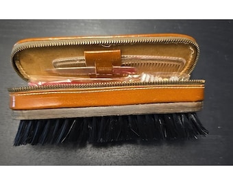 Vintage Gentlemens Leather Travel Grooming Kit With Shoe Brush Made In Germany