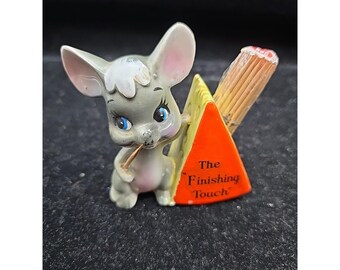 Vtg Mouse Cheese Toothpick Holder THE FINISHING TOUCH  3" Tall Wooden Toothpicks