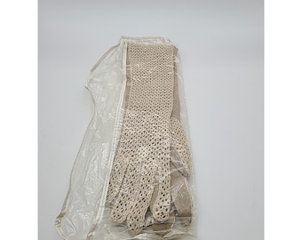 Vintage Stretchies Cotton Leather Long Gloves Crochet Small Size Made In Italy