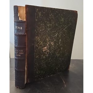 Antique PUNCH MAGAZINE Leather Book 1908 Comics Fashion News Politics 1900s