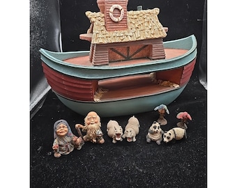 Vtg Pete Apsit S.S. HOLY HERD Juego de Arca de Noé Esposa de Noé Naamah 6 Animales Sin Rampa