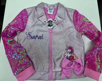 Chaqueta de cumpleaños personalizada de JoJo Siwa, atuendo con mangas de lentejuelas personalizadas