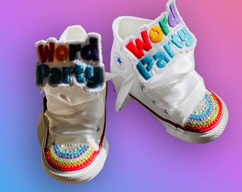 Wortparty-Schuhe, personalisierte Rückseite, hohe Spitzen mit vielen Farben und Größen