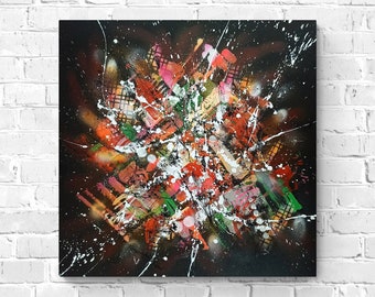 Abstract schilderij op canvas, 70 * 70 cm, ingelijst, abstracte kunst originele kunst, acrylschilderij, wanddecoratie, woondecoratie, kunst, schilderij, kunstwerk