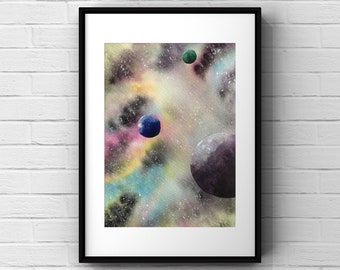 Planets #6 - Original Watercolor Painting, 23*31 cm, Unframed, Planet Painting, Watercolor Galaxy, Space Painting, Science, Galaxy, Stars