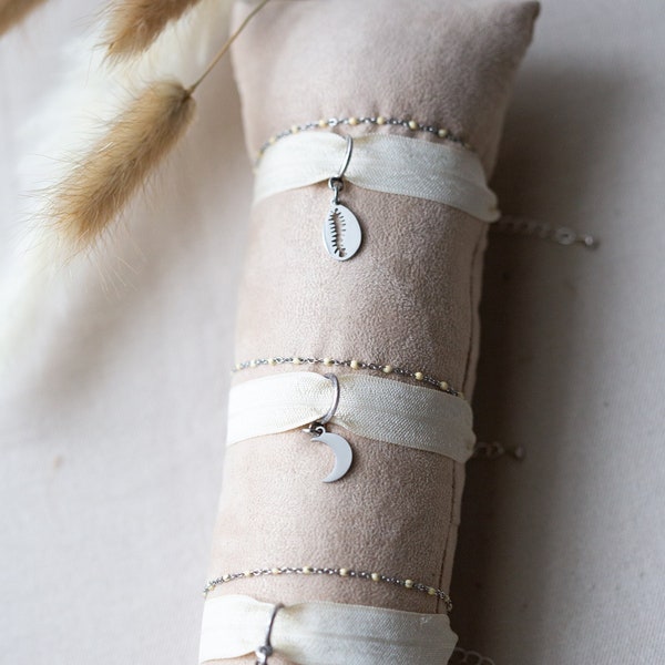 Silver customizable charm ribbon bracelet - L'atelier de Magena