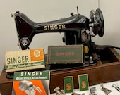COMPLETELY SERVICED 1956 Singer 99 Portable sewing machine Oak Bentwood Case